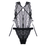 Thin wing lace hollow lace sexy temptation to cover the lower abdomen ultra-thin one-piece jumpsuit