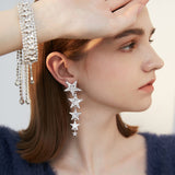 Long asymmetrical niche design earrings five-pointed star faux pearl tassel earrings women