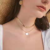 Round Sequin Pendant Necklace Clavicle Chain Double Necklace