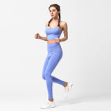 Yoga clothing suit women with chest pad sports bra nylon nude yoga pants two-piece suit