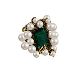 Imitation pearl gem exaggerated retro ring distressed index finger ring
