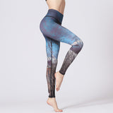 Jungle series leaf print yoga pants quick-drying stretch fitness branch print pants