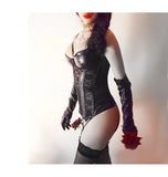 Black Floral Lace & Leather Cut Out Bra Strap Push Up Corsets And Bustiers Sexy Lingerie Steampunk Corset Gothic Underwear Women