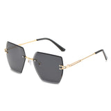 Square cut-edge sunglasses, metal rimless glasses, UV protection sunglasses