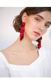 Red petals long earrings earrings