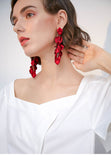 Red petals long earrings earrings