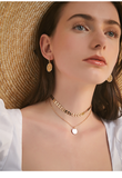 Round Sequin Pendant Necklace Clavicle Chain Double Necklace
