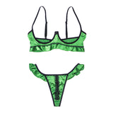 Retro satin lace sexy flirting extreme temptation bra thong set
