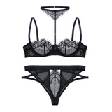Half exposed choker ultra-thin and extremely seductive sexy lace bra set