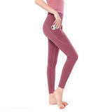 Nude side pockets running sports tights fitness pants high waist hips sports yoga pants