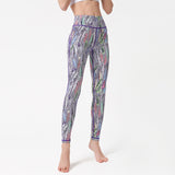 Botanical print yoga pants with high waists and tight flowers, quick dry gym pants