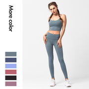 Yoga clothing suit women with chest pad sports bra nylon nude yoga pants two-piece suit