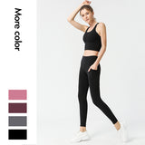 Pure color with chest pad gathered underwear professional yoga suit women hip-lifting running feet fitness pants