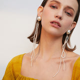 Tassel faux pearl earrings temperament net red retro long earrings