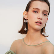 man-made Pearl Needle Bow Earrings Temperament Long Personality Earrings Wild Fashion Simple Earrings