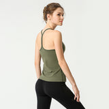 Women's yoga vest with chest pad gathering set Nude yoga pants women's solid color hip elastic cropped pants