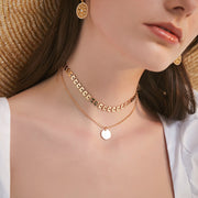 Round Sequin Pendant Necklace Clavicle Chain Double Necklace
