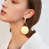 Cold wind golden earrings earrings temperament long round earrings simple retro wild earrings