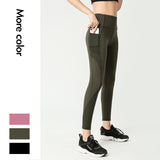 Yoga pants mesh stitching sports trousers with pockets hip-lifting tight-fitting high-stretch fitness pants