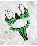 Retro satin lace sexy flirting extreme temptation bra thong set