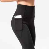 Nylon yoga pants, hip-lifting fitness exercise, tight-fitting high-waist pocket cropped pants