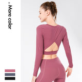 Navel-baring sports long-sleeved shirt, nude anti-static, high-elastic running fitness clothing, yoga clothing