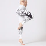 Jungle series leaf print yoga pants quick-drying stretch fitness branch print pants
