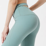 Nude double-sided nylon sports fitness pants women's cross tummy and hips tights yoga pants