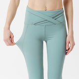Nude double-sided nylon sports fitness pants women's cross tummy and hips tights yoga pants