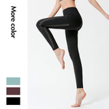 Nylon nude side pocket yoga pants hollow stitching hip-lifting tight-fitting sports running fitness pants