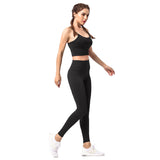 Yoga clothing suit women with chest pad sports bra nylon nude yoga pants two-piece suit
