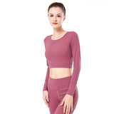 Navel-baring sports long-sleeved shirt, nude anti-static, high-elastic running fitness clothing, yoga clothing