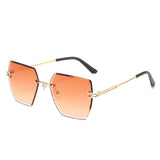Square cut-edge sunglasses, metal rimless glasses, UV protection sunglasses