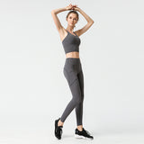 Pure color with chest pad gathered underwear professional yoga suit women hip-lifting running feet fitness pants
