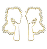 Hollow artificial pearl earrings retro beauty head earrings temperament personality exaggerated wild earrings