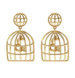 Vintage golden birdcage earrings long fashion hollow stud earrings
