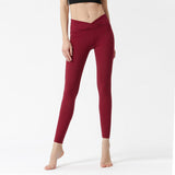 Front waist cross exposed navel nude feeling comfortable and fit-fitting sports yoga pants women's high-elastic nylon fitness pants