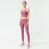 Pure color with chest pad gathered underwear professional yoga suit women hip-lifting running feet fitness pants
