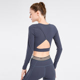 Navel-baring sports long-sleeved shirt, nude anti-static, high-elastic running fitness clothing, yoga clothing