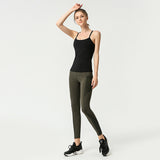 Women's yoga vest with chest pad gathering set Nude yoga pants women's solid color hip elastic cropped pants