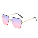 Square cut-edge sunglasses, metal rimless glasses, UV protection sunglasses