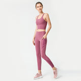 Pure color with chest pad gathered underwear professional yoga suit hip-lifting running feet fitness pants