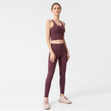 Pure color with chest pad gathered underwear professional yoga suit women hip-lifting running feet fitness pants