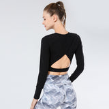 Navel-baring sports long-sleeved shirt, nude anti-static, high-elastic running fitness clothing, yoga clothing