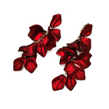 Red petals long earrings earrings