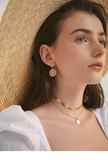 Round Sequin Pendant Necklace Clavicle Chain Double Necklace