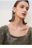 Exaggerated atmosphere new asymmetrical five-pointed star earrings temperament personality long tassel pendant earrings