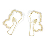 Hollow artificial pearl earrings retro beauty head earrings temperament personality exaggerated wild earrings