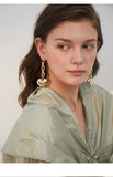 Simple metallic love earrings, long wild design, thin face, atmospheric earrings, women