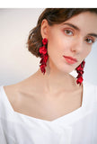 Red petals long earrings earrings